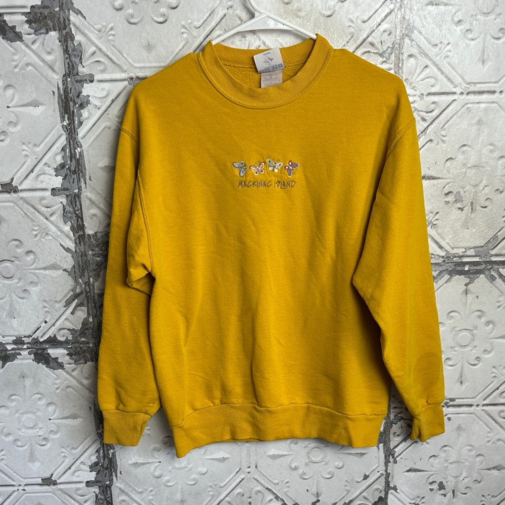 Vintage Mackinac island butterfly Mustard Crewneck Sweater